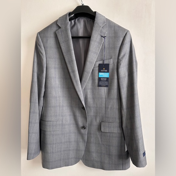 NWT Stafford Sport Coat Mens 46L Gray Plaid CoolMax Wool Blend All Season $220 - Picture 2 of 12